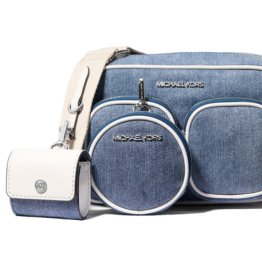Michael Kors Jet Set Medium Denim Crossbody Bag With Case For Apple Airpods Pro Denim # 35R5STTC2C
