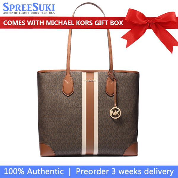 Michael Kors Eva Large Signature Logo Stripe Tote Bag Brown # 35R5GV0T7V
