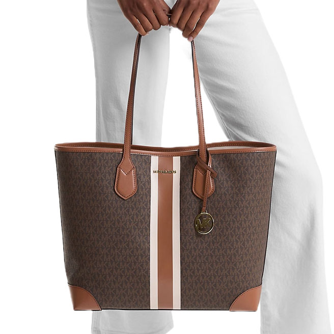 Michael Kors Eva Large Signature Logo Stripe Tote Bag Brown # 35R5GV0T7V
