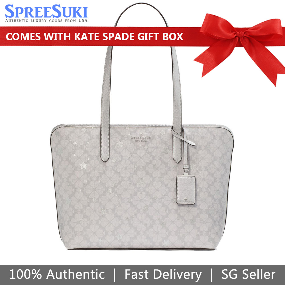 Kate Spade Spade Flower Star Toss Large Tote Platinum Grey Multi # KI912