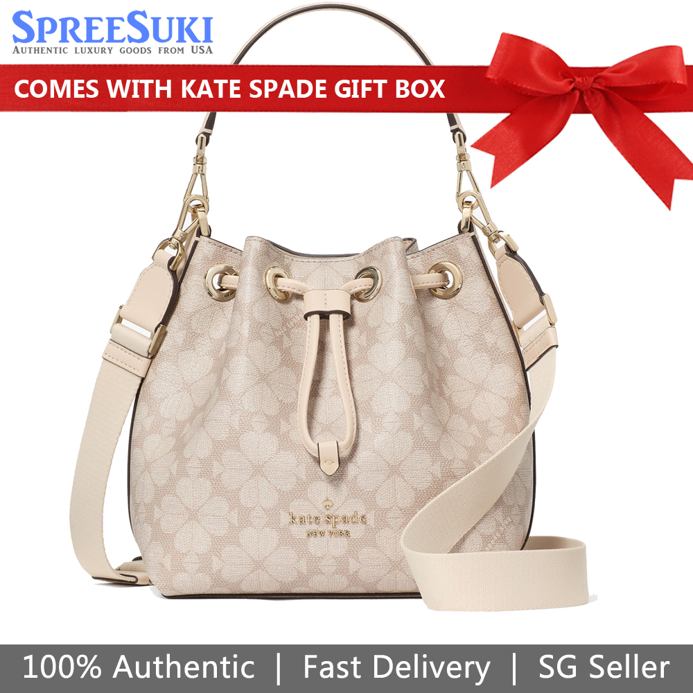 Kate Spade Spade Flower Small Bucket Bag Dark Beige Multi # KK153