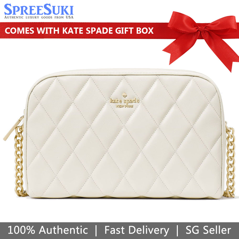 Kate Spade Crossbody Bag Sling Carey Smooth Quilted Mini Camera Bag Meringue # KG425