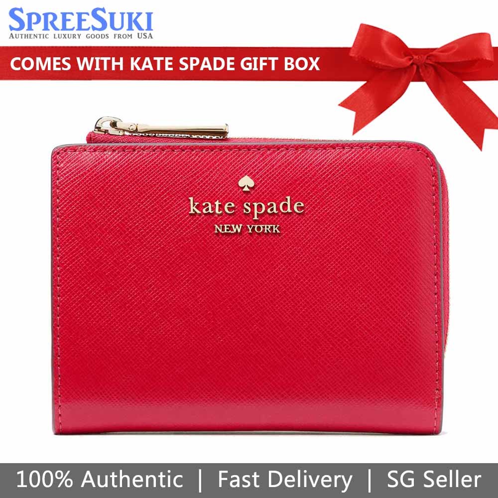Kate Spade Small Wallet Madison Saffiano Leather Small Lzip Wallet Ruby Red # KH615