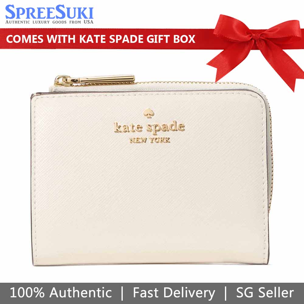 Kate Spade Small Wallet Madison Saffiano Leather Small Lzip Wallet Meringue # KH615