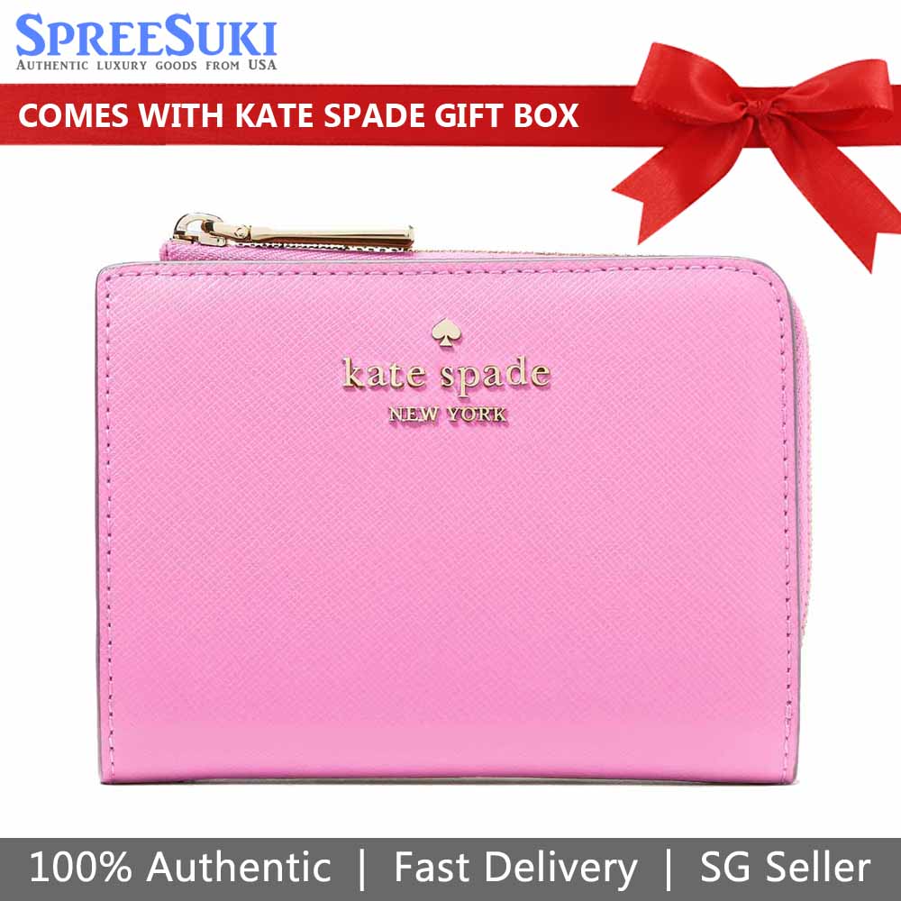 Kate Spade Small Wallet Madison Saffiano Leather Small Lzip Wallet Surf Pink # KH615