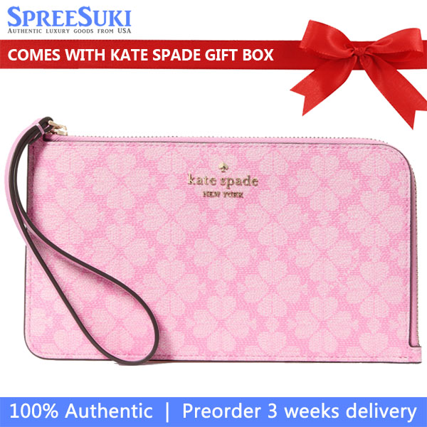 Kate Spade Lucy Spade Flower Pvc Medium L-Zip Wristlet Rose Smoke # KG487