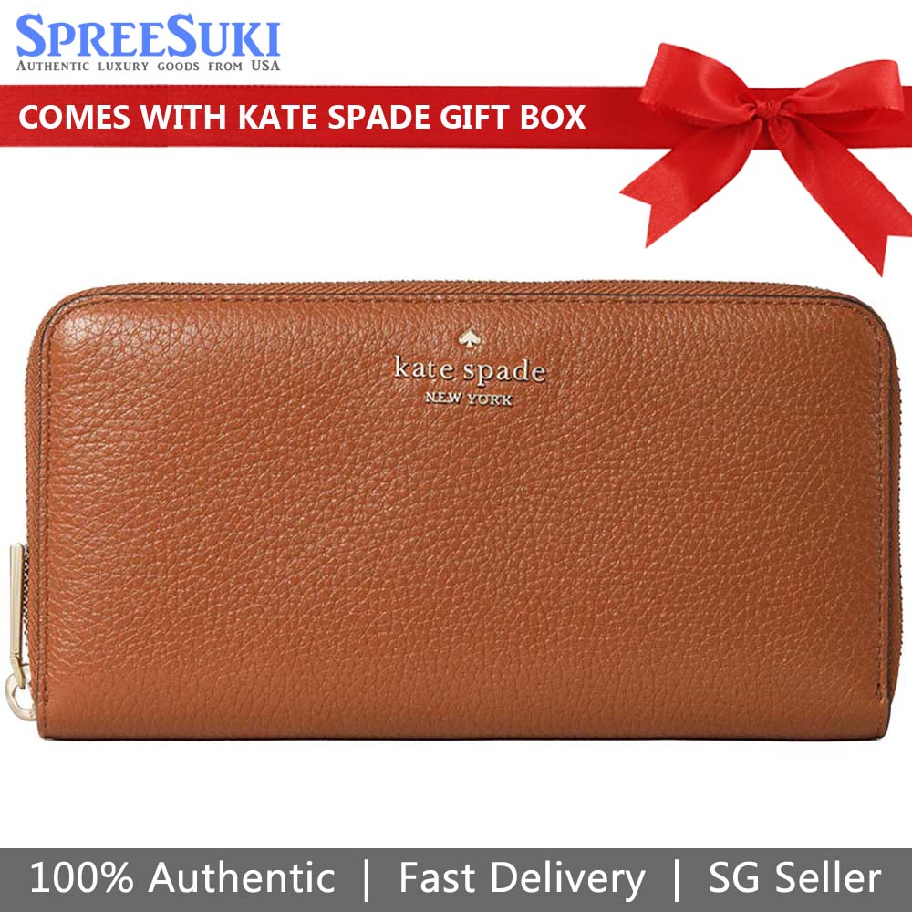 Kate Spade Long Wallet Pebbled Leather Large Continental Wallet Warm Gingerbread Brown # WLR00392