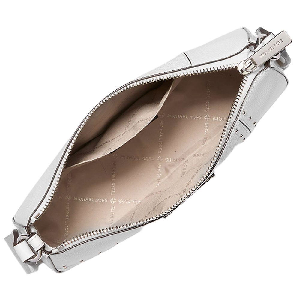 Michael Kors Jet Set Travenuel Small Metallic Patchwork And Signature Logo Crossbody Bag Optic White # 35R5STVC1Y