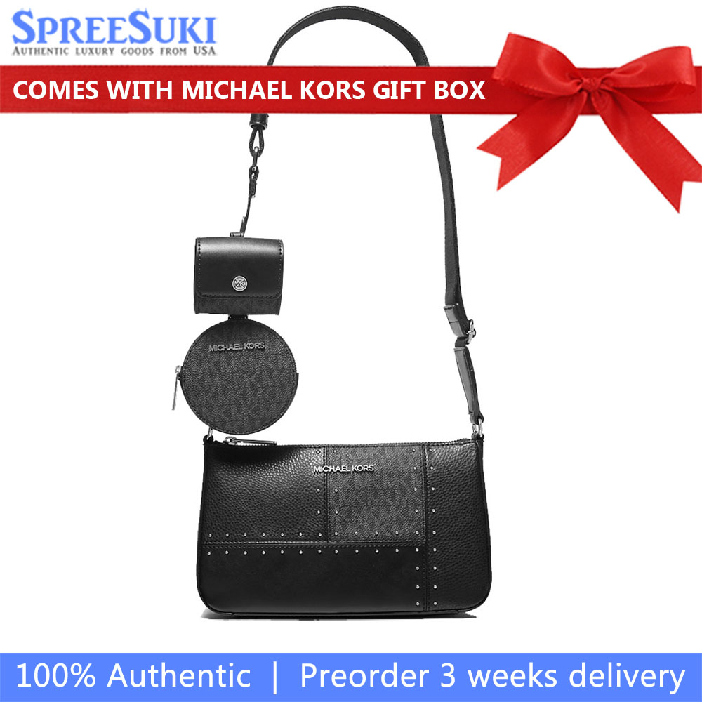 Michael Kors Jet Set Travenuel Small Metallic Patchwork And Signature Logo Crossbody Bag Black # 35R5STVC1Y