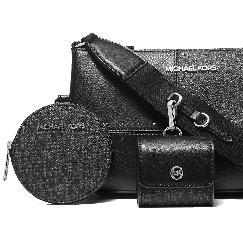 Michael Kors Jet Set Travenuel Small Metallic Patchwork And Signature Logo Crossbody Bag Black # 35R5STVC1Y