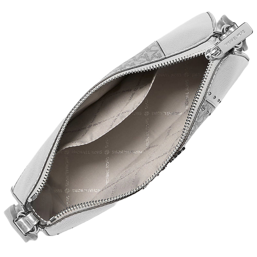 Michael Kors Jet Set Travenuel Small Metallic Patchwork And Signature Logo Crossbody Bag Silver # 35R5STVC1M