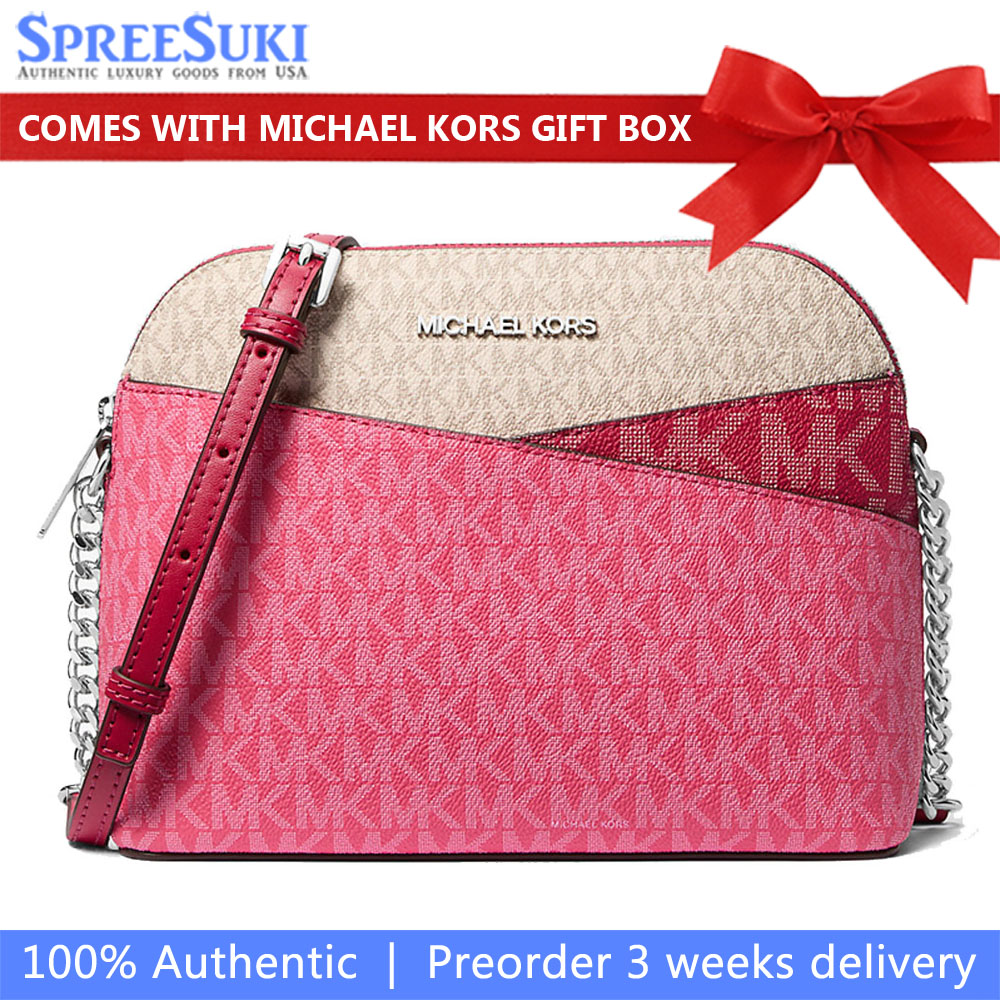 Michael Kors Jet Set Travenuel Color-Block Signature Logo Crossbody Bag Dark Raspberry Multi # 35S5STVC6B