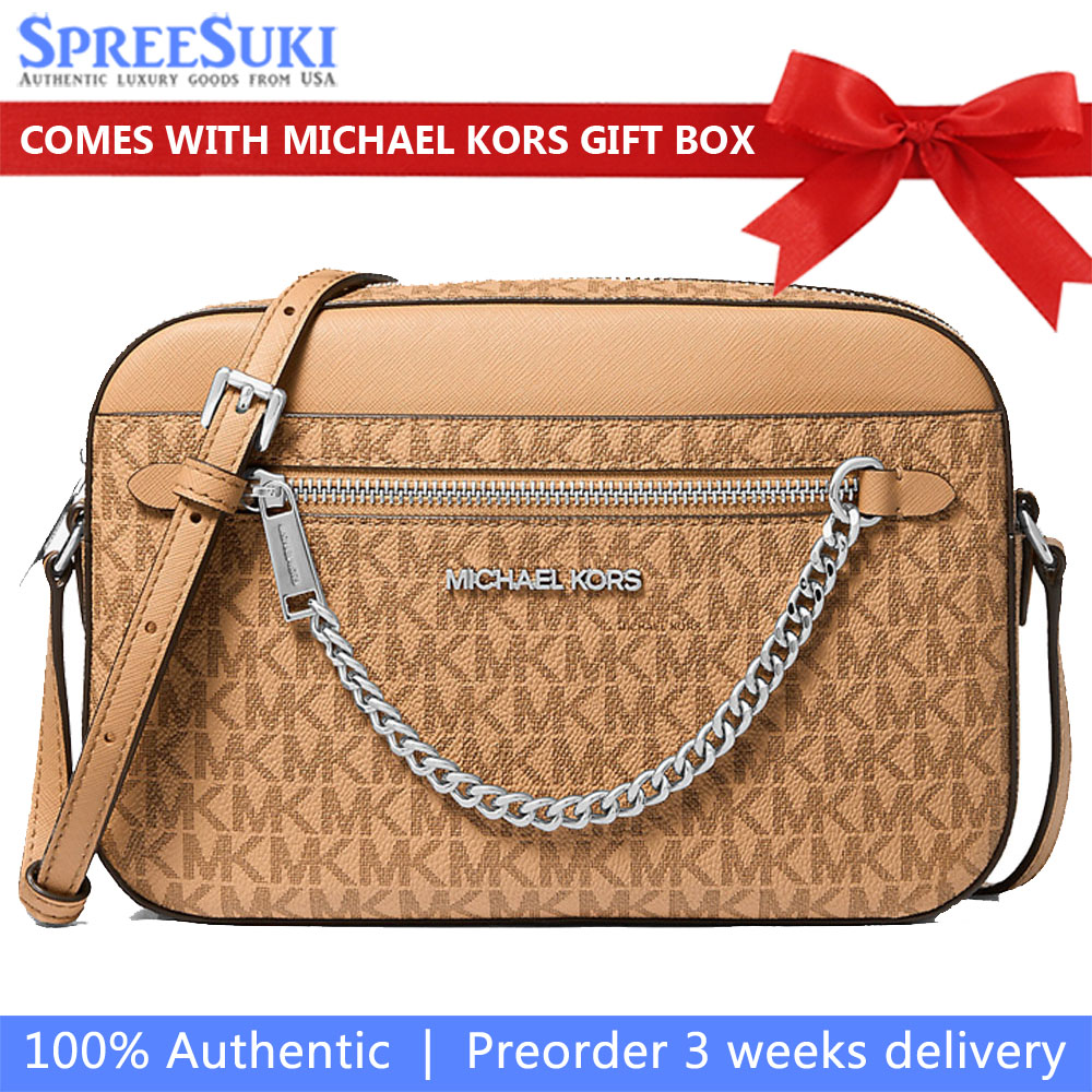 Michael Kors Jet Set Large Signature Logo Crossbody Bag Peanut # 35R5STTC9B