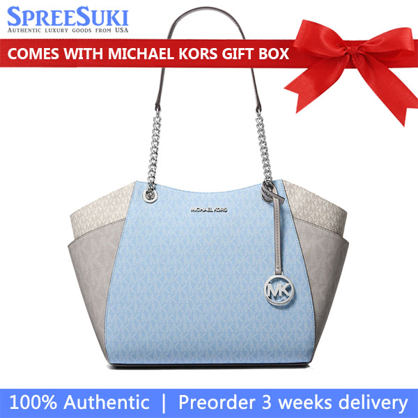 Michael Kors Jet Set Large Color-Block Signature Logo Shoulder Bag Lt Sky Mlt # 35S5STVE3B