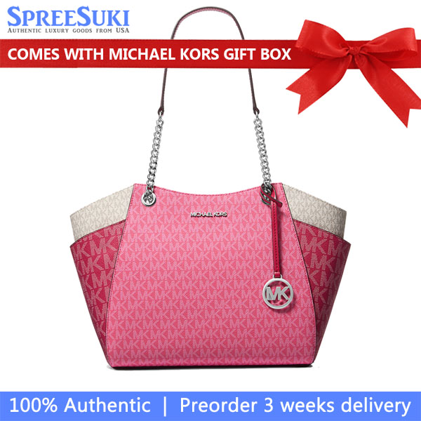 Michael Kors Jet Set Large Color-Block Signature Logo Shoulder Bag Dark Raspberry Multi # 35S5STVE3B
