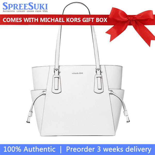 Michael Kors Voyager Large Saffiano Leather Tote Bag Optic White # 35S5SV6T7L