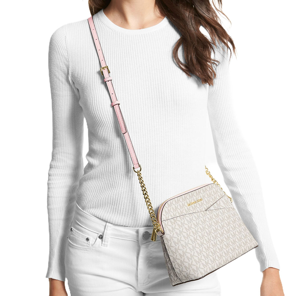 Michael Kors Crossbody Bag Signature Medium Dome Crossbody Powder Blush Multi # 35F1GTVC6B