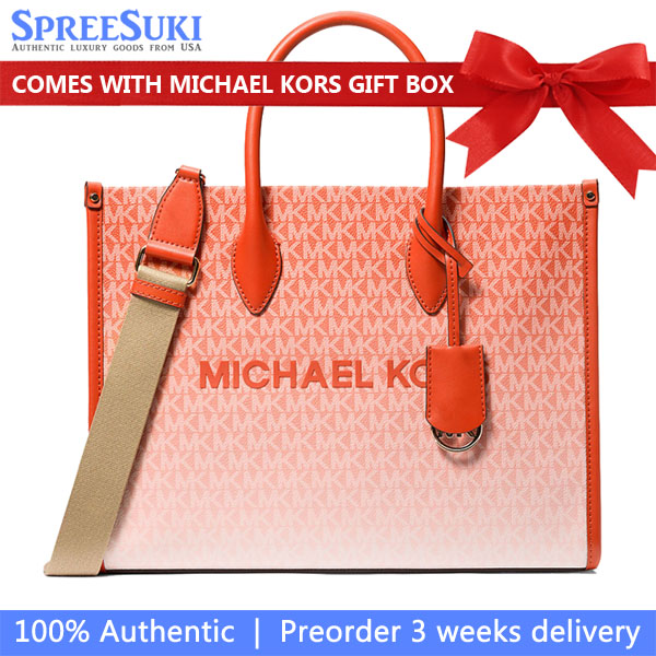 Michael Kors Mirella Medium Ombré Logo Tote Bag Red Clay # 35S4G7ZT2B