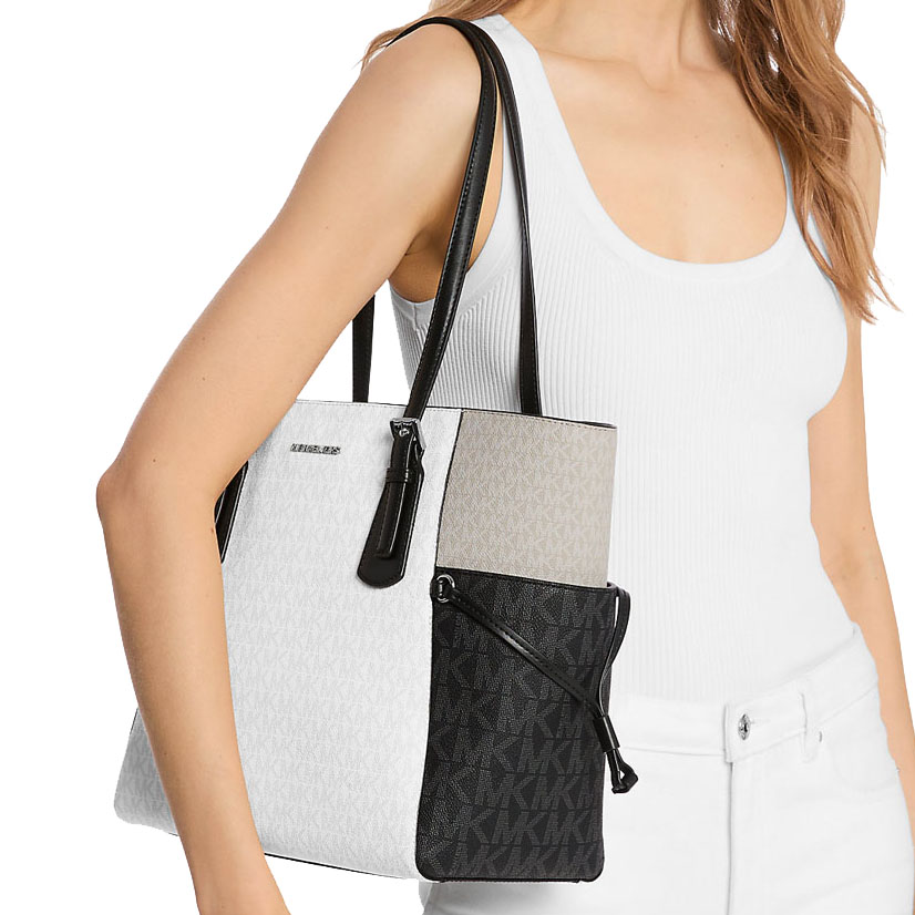 Michael Kors Voyager Large Color-Block Signature Logo Tote Bag Opwht Multi # 35S5SV6T7B