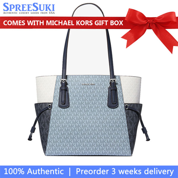 Michael Kors Voyager Large Color-Block Signature Logo Tote Bag Admirl Multi # 35S5SV6T7B