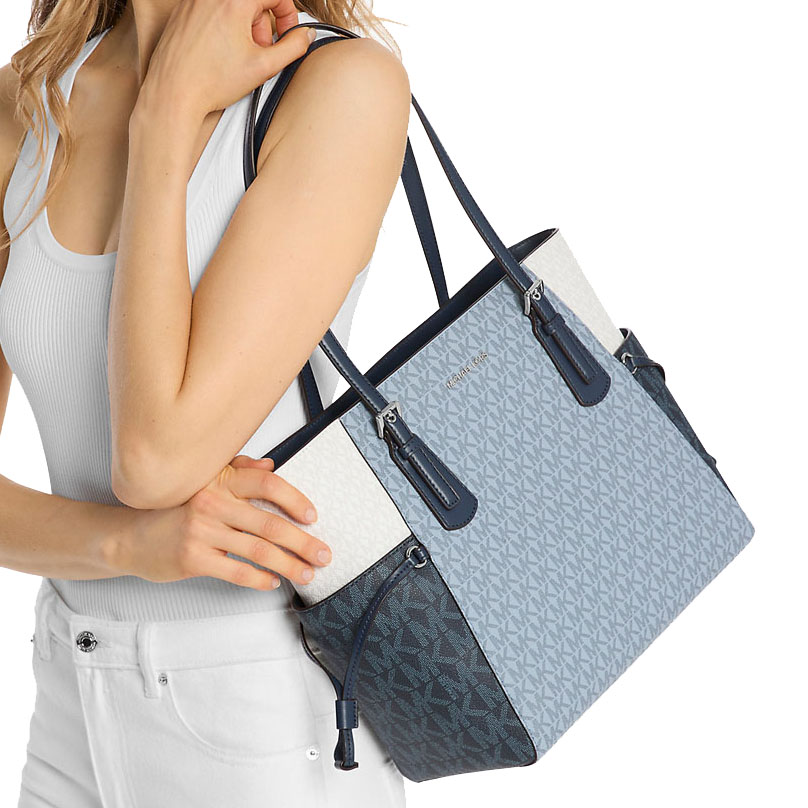Michael Kors Voyager Large Color-Block Signature Logo Tote Bag Admirl Multi # 35S5SV6T7B