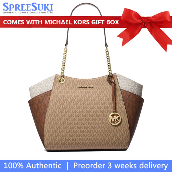 Michael Kors Jet Set Large Color-Block Signature Logo Tote Bag Camel Mlt # 35S5GTVE3B