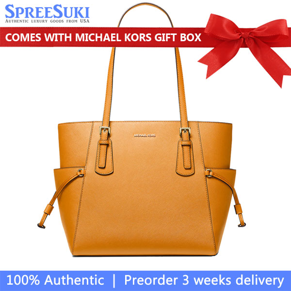 Michael Kors Voyager Large Saffiano Leather Tote Bag Pop Orange # 35S5GV6T7L