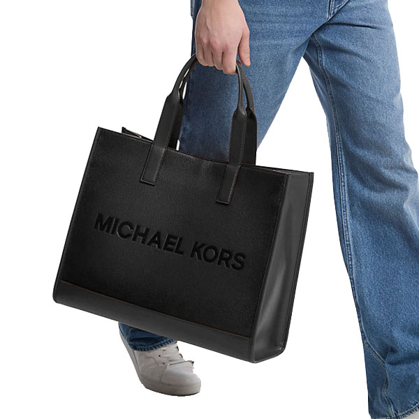 Michael Kors Cooper Logo Embossed Pebbled Leather Tote Bag Black # 37S4LCOT4I