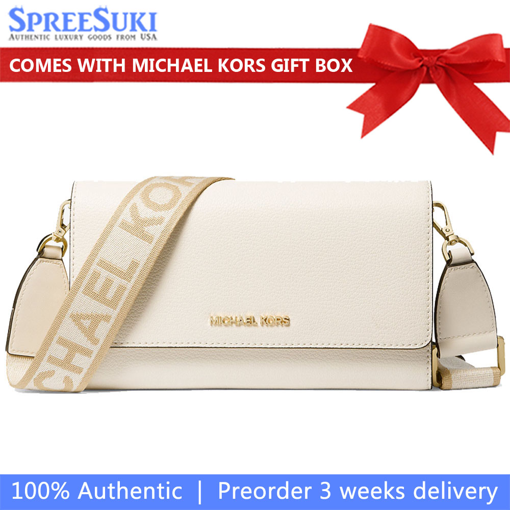 Michael Kors Jet Set Large Leather Crossbody Bag Light Cream # 35F2GTTC8L