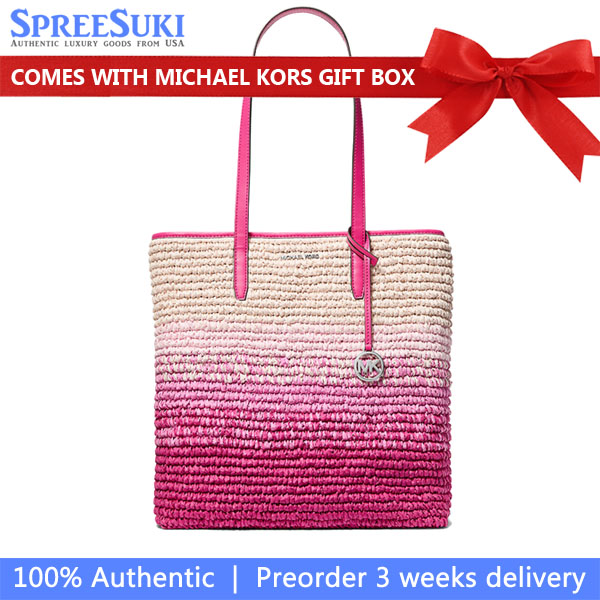 Michael Kors The Michael Large Ombré Straw Tote Bag Dragonfruit # 35S5S01T3W