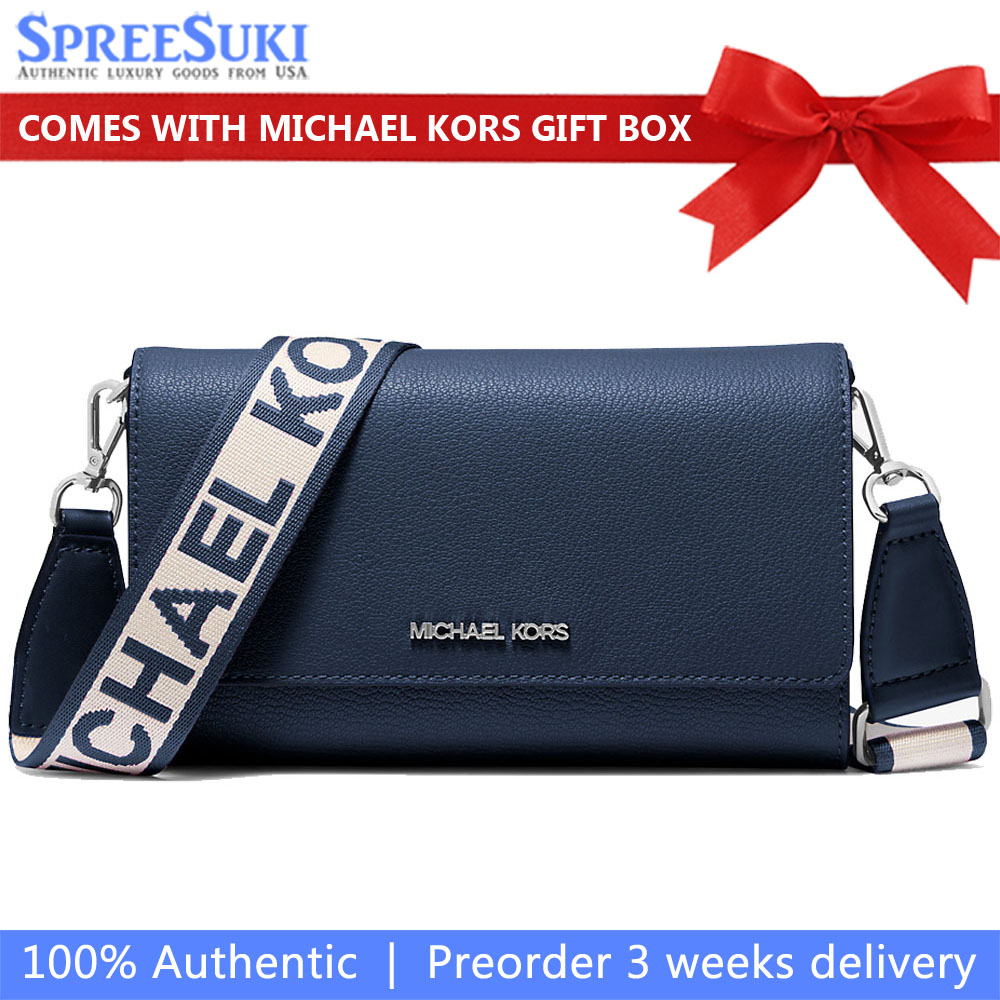 Michael Kors Jet Set Large Leather Crossbody Bag Navy # 35F3STTC8L