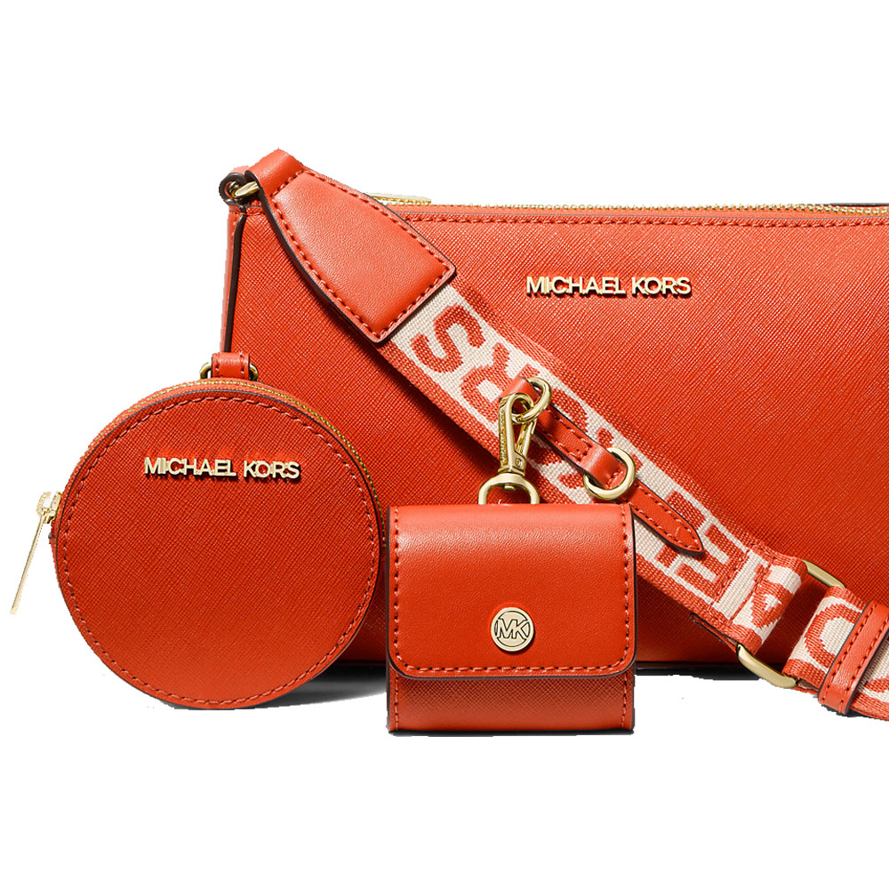 Michael Kors Jet Set Saffiano Leather Crossbody Bag With Case For Apple Airpods Pro Red Clay # 35S3GTVC5T