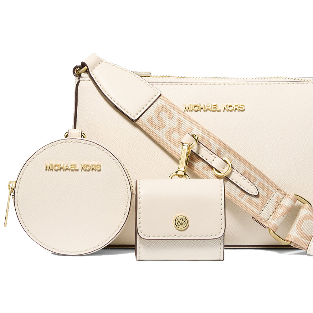 Michael Kors Jet Set Saffiano Leather Crossbody Bag With Case For Apple Airpods Pro Light Cream # 35S3GTVC5T