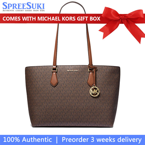 Michael Kors Sheila Large Signature Logo Tote Bag Brown # 35S4G6HT9B