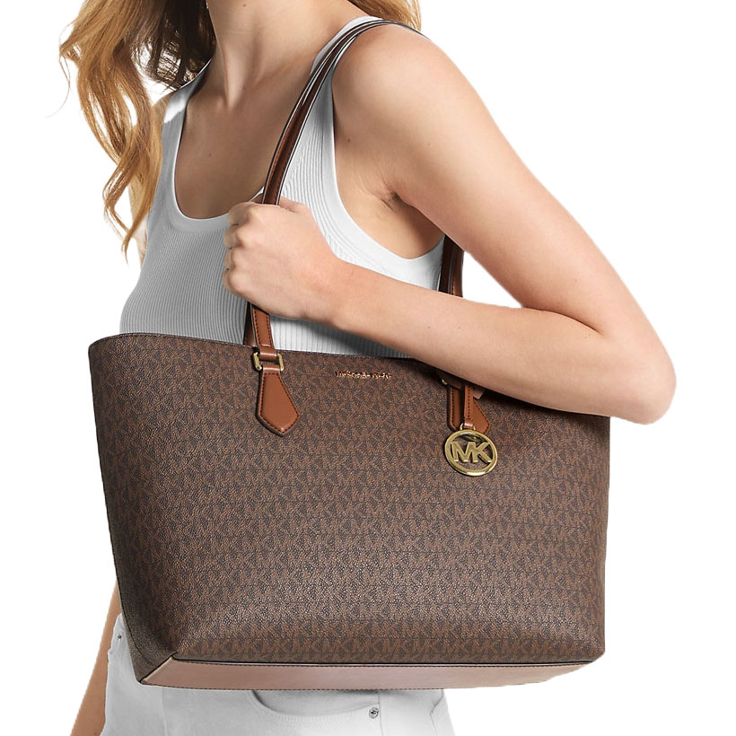 Michael Kors Sheila Large Signature Logo Tote Bag Brown # 35S4G6HT9B