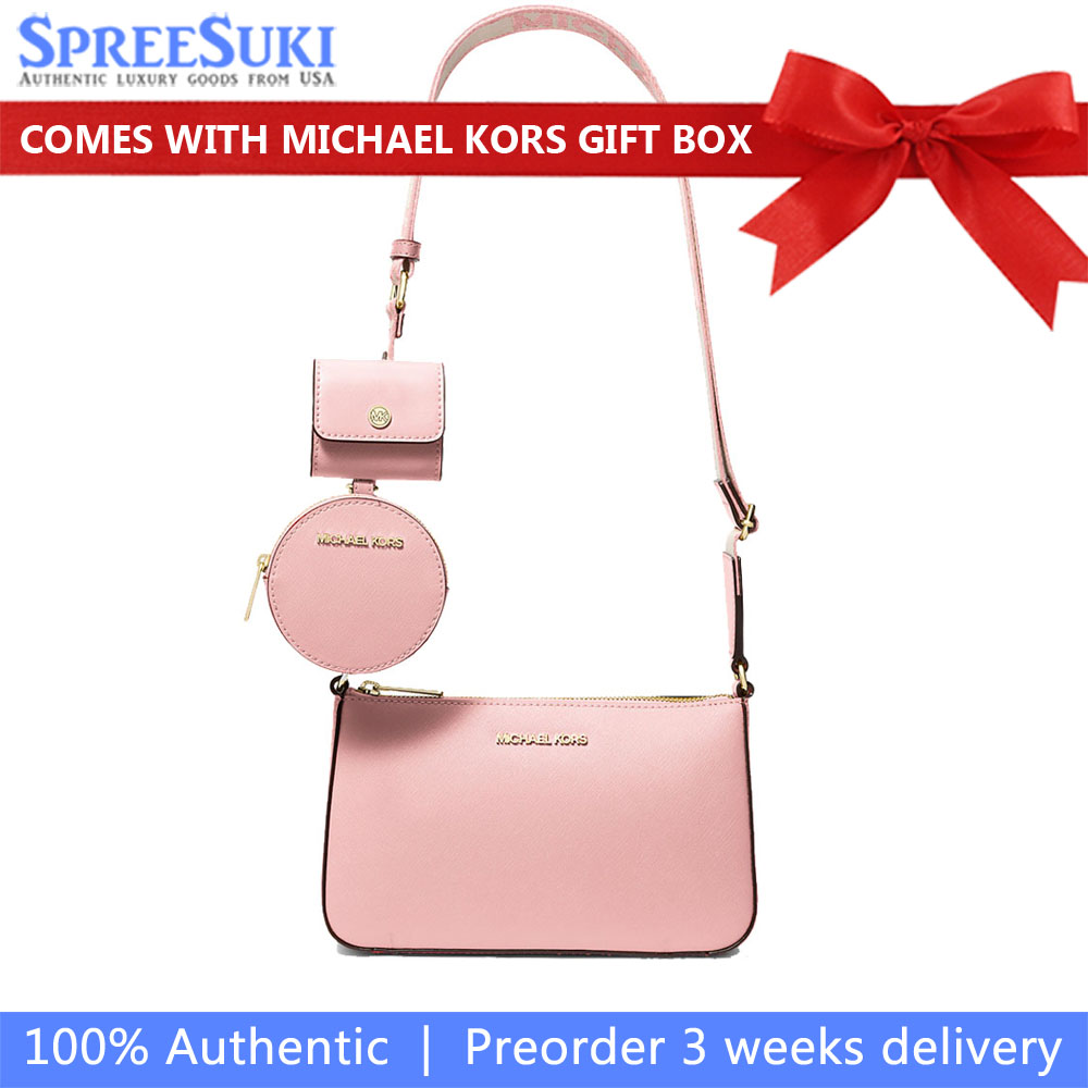 Michael Kors Jet Set Saffiano Leather Crossbody Bag With Case For Apple Airpods Pro Powder Blush # 35S3GTVC5T