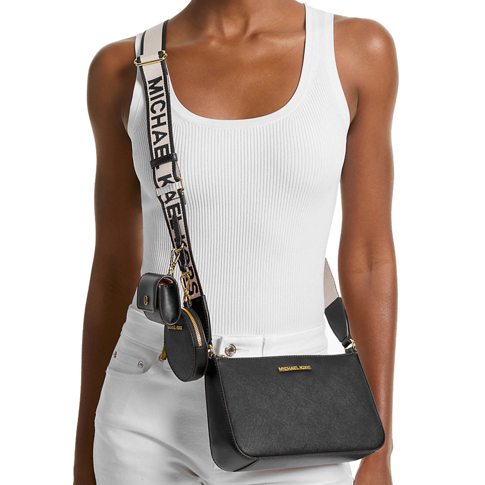 Michael Kors Jet Set Saffiano Leather Crossbody Bag With Case For Apple Airpods Pro Black # 35S3GTVC5T