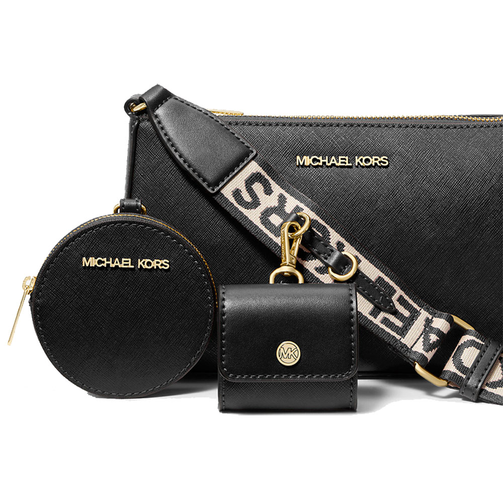 Michael Kors Jet Set Saffiano Leather Crossbody Bag With Case For Apple Airpods Pro Black # 35S3GTVC5T