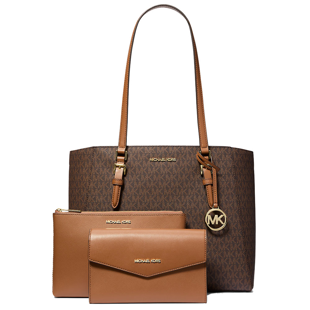 Michael Kors Charlotte Large 3-In-1 Signature Logo Tote Bag Brown # 35F3GCFT9T