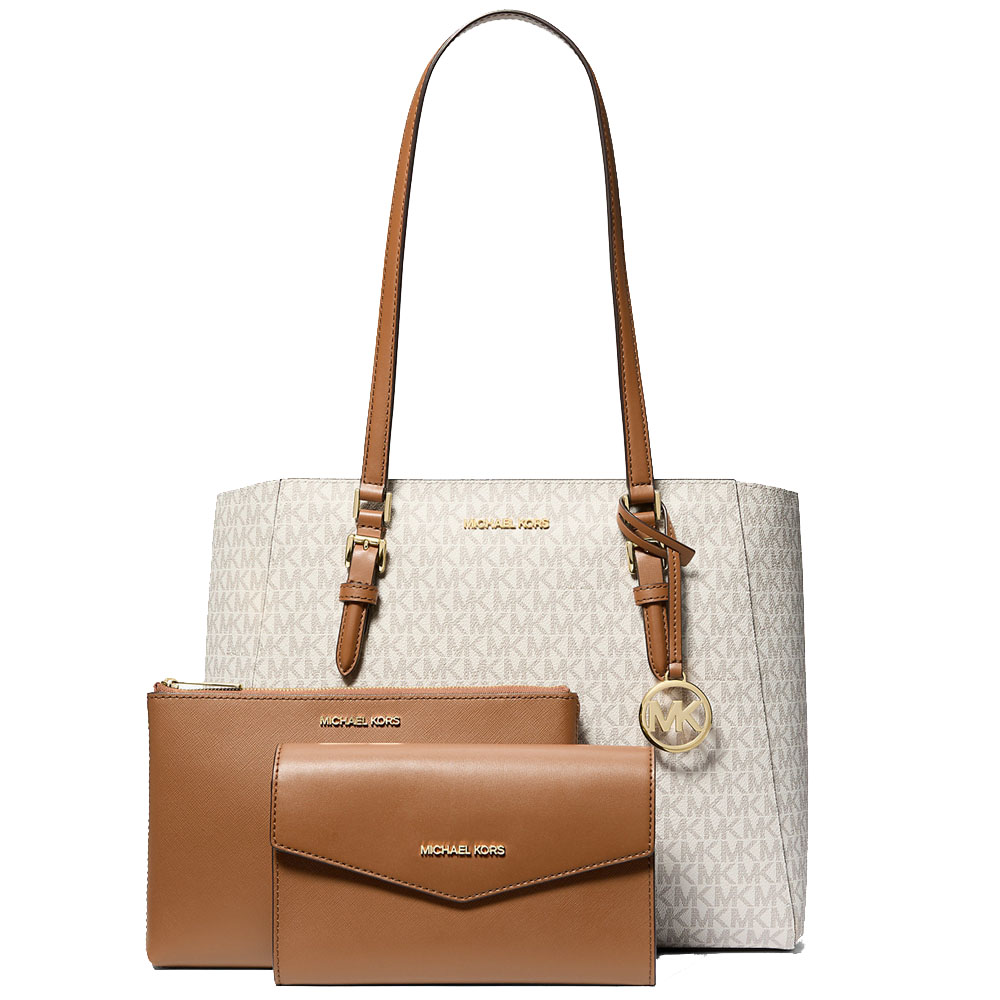 Michael Kors Charlotte Large 3-In-1 Signature Logo Tote Bag Vanilla # 35F3GCFT9T