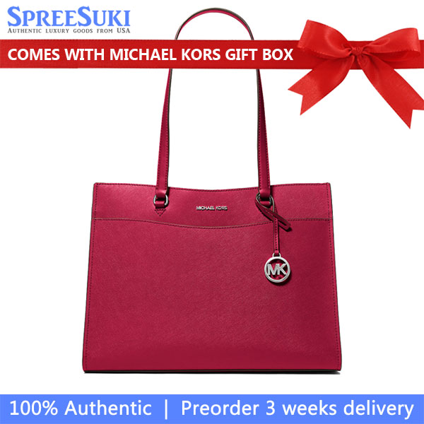 Michael Kors Jet Set Travenuel Large Saffiano Leather Tote Bag Dk Raspberry # 35F4STVT9L