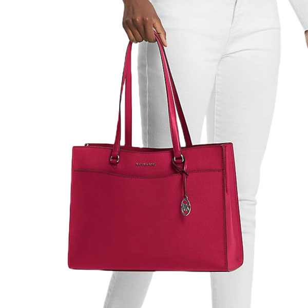 Michael Kors Jet Set Travenuel Large Saffiano Leather Tote Bag Dk Raspberry # 35F4STVT9L