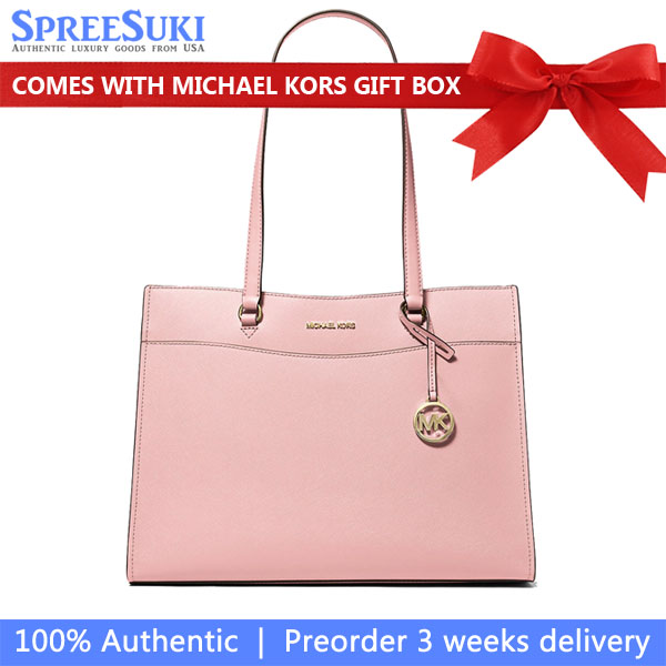 Michael Kors Jet Set Travenuel Large Saffiano Leather Pocket Tote Bag Powder Blush # 35F4GTVT9L