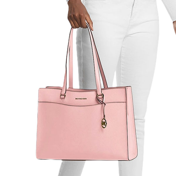 Michael Kors Jet Set Travenuel Large Saffiano Leather Pocket Tote Bag Powder Blush # 35F4GTVT9L
