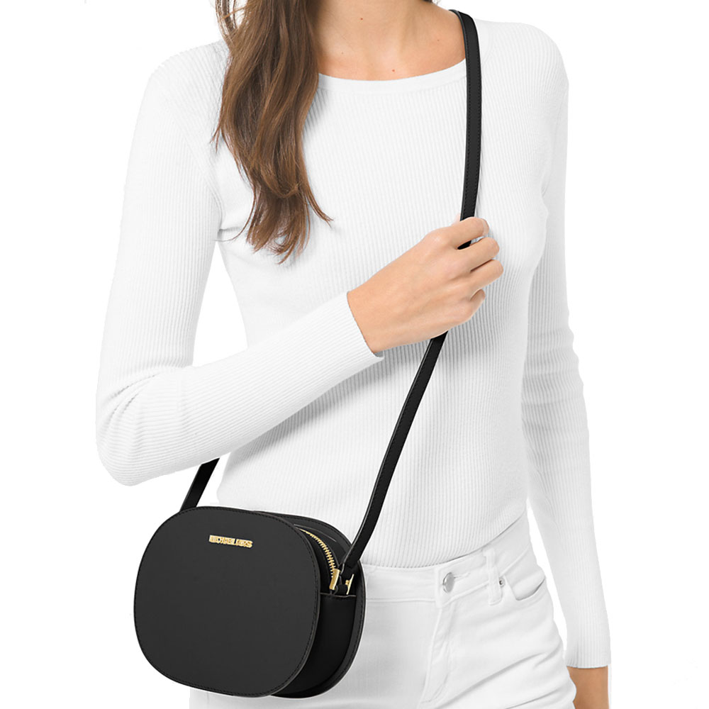 Michael Kors Jet Set Travenuel Medium Saffiano Leather Crossbody Bag Black # 35T1GTVC6L