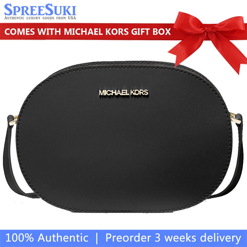 Michael Kors Jet Set Travenuel Medium Saffiano Leather Crossbody Bag Black # 35T1GTVC6L