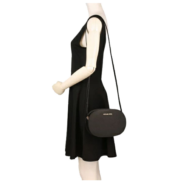 Michael Kors Jet Set Travenuel Medium Saffiano Leather Crossbody Bag Black # 35T1GTVC6L