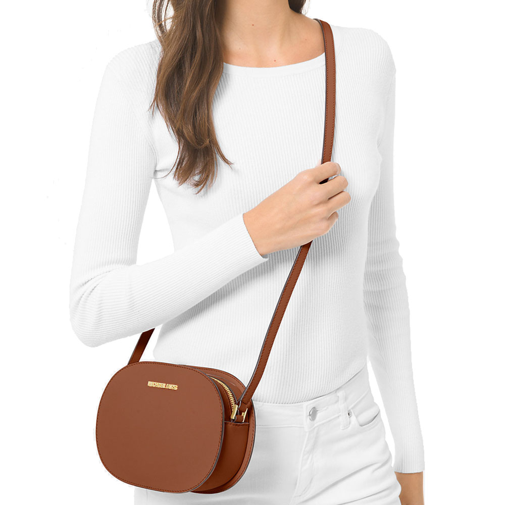 Michael Kors Jet Set Travenuel Medium Saffiano Leather Crossbody Bag Luggage # 35T1GTVC6L