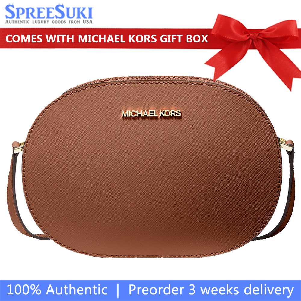 Michael Kors Jet Set Travenuel Medium Saffiano Leather Crossbody Bag Luggage # 35T1GTVC6L