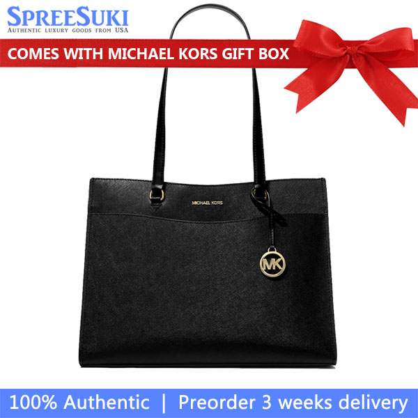 Michael Kors Jet Set Travenuel Large Saffiano Leather Pocket Tote Bag Black # 35F4GTVT9L